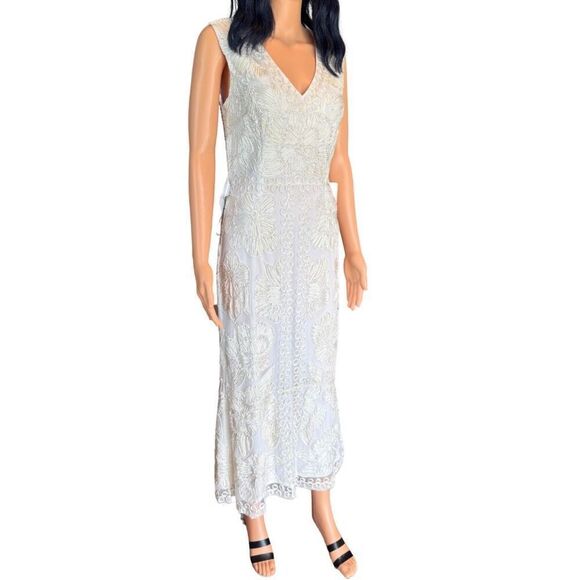 NWT JS Collections Ivory Beaded Embroidered Flare Midi Dress - Picture 6 of 11